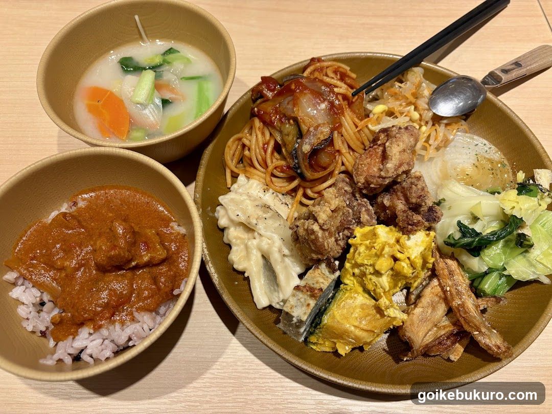 Meal Spread with Curry Rice and Mixed Bowl