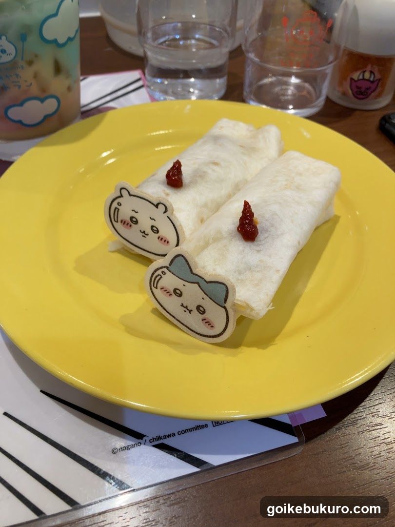 Chiikawa-themed food on yellow plate