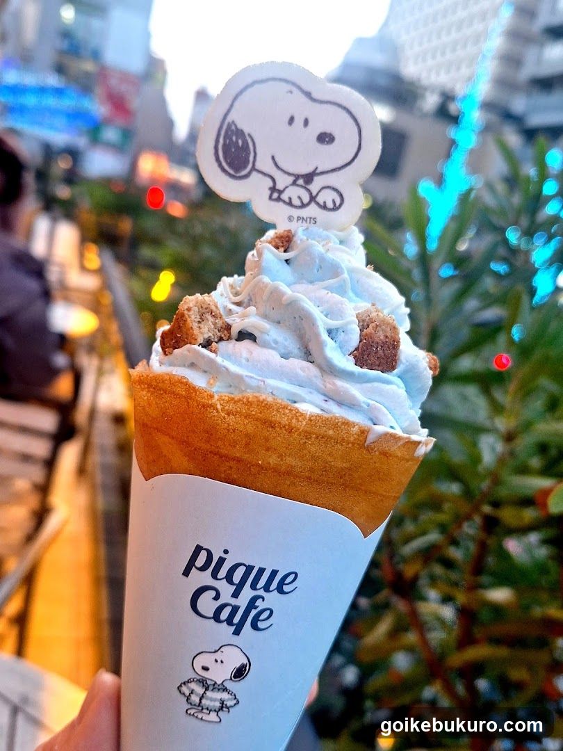 Snoopy-themed ice cream cone at Pique Cafe