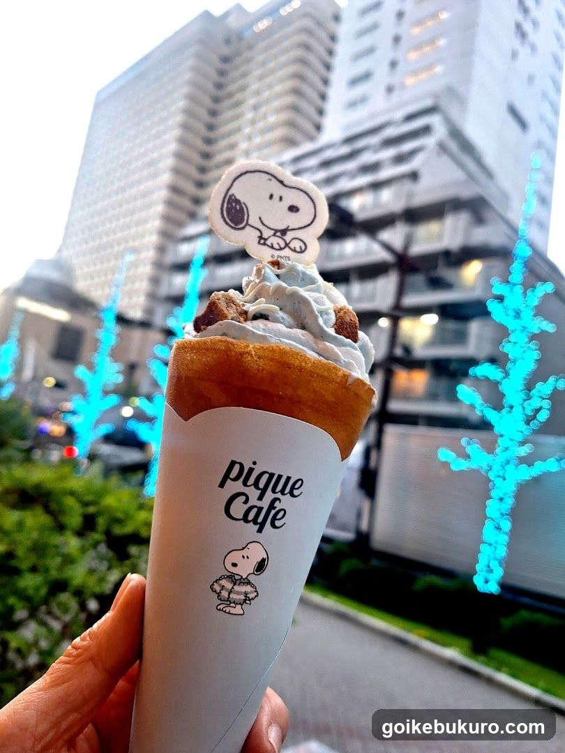 Snoopy-themed ice cream cone at Pique Cafe
