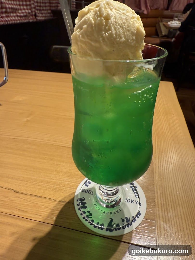 Green cocktail with ice cream