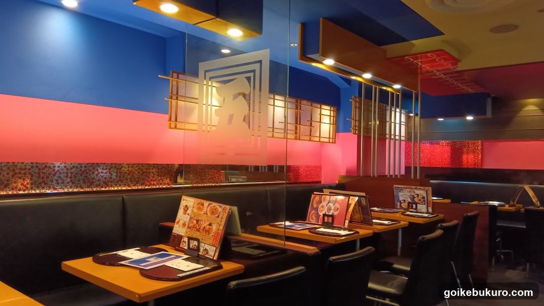 Restaurant Interior with Colorful Walls and Tables