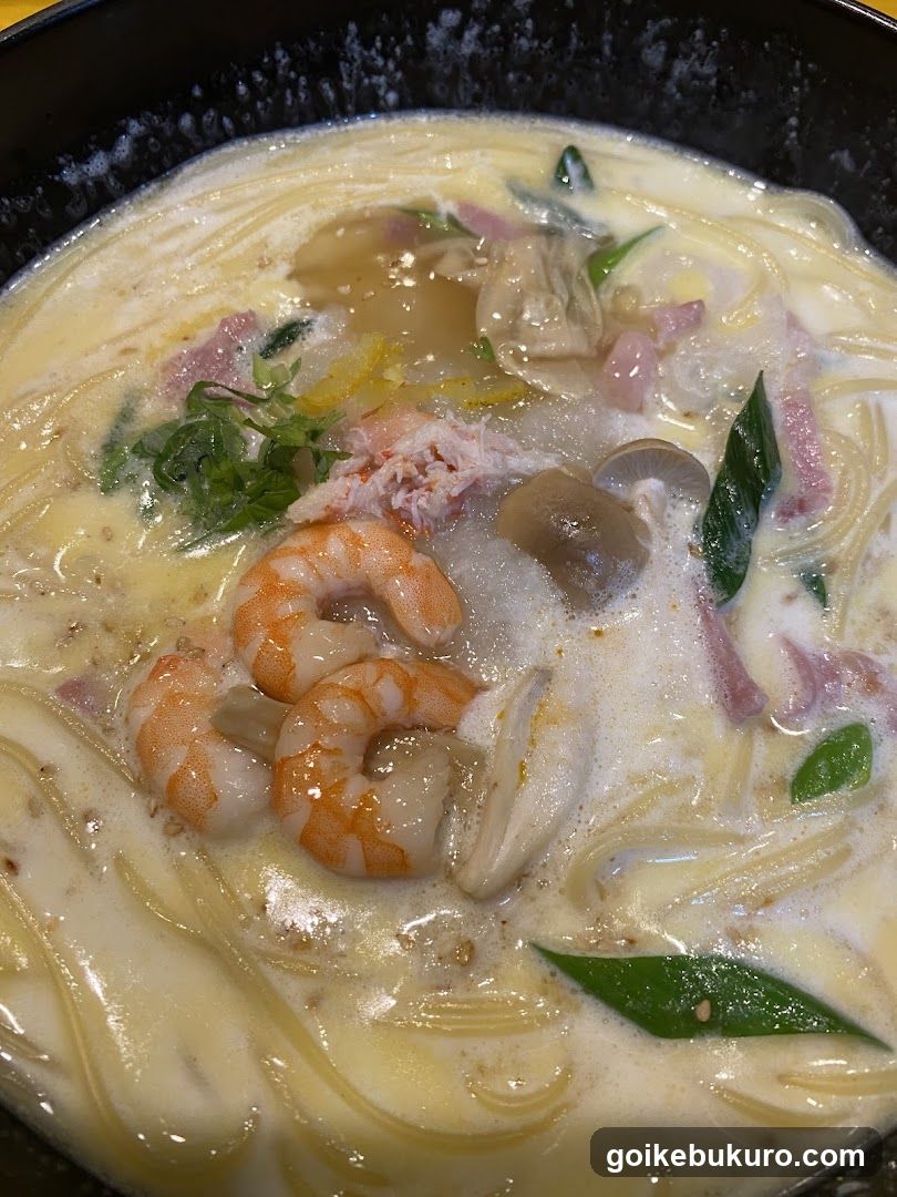 Creamy Noodle Soup with Shrimp and Mushrooms