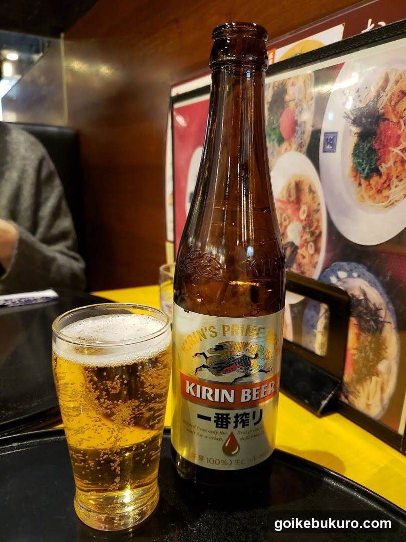 Kirin Beer Bottle and Glass in Restaurant Interior