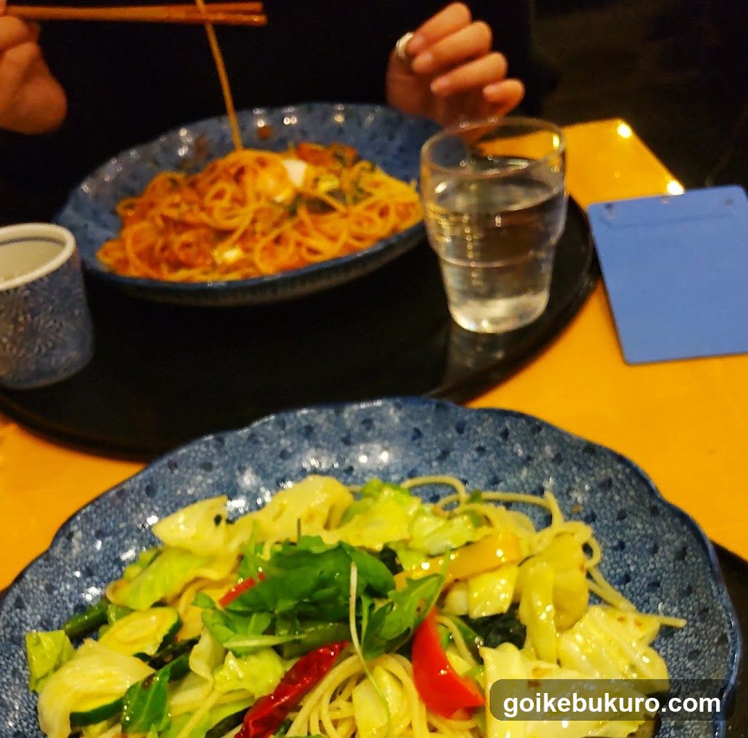 Dining Table with Pasta and Salad