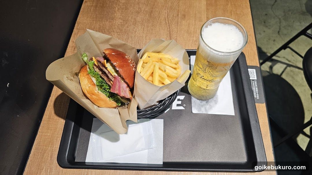 Burger and Fries with Beer