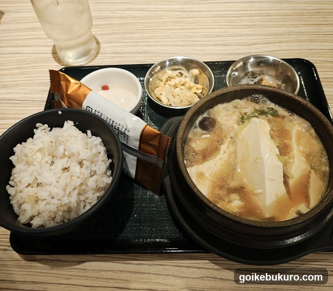 Korean-style meal with rice and soup