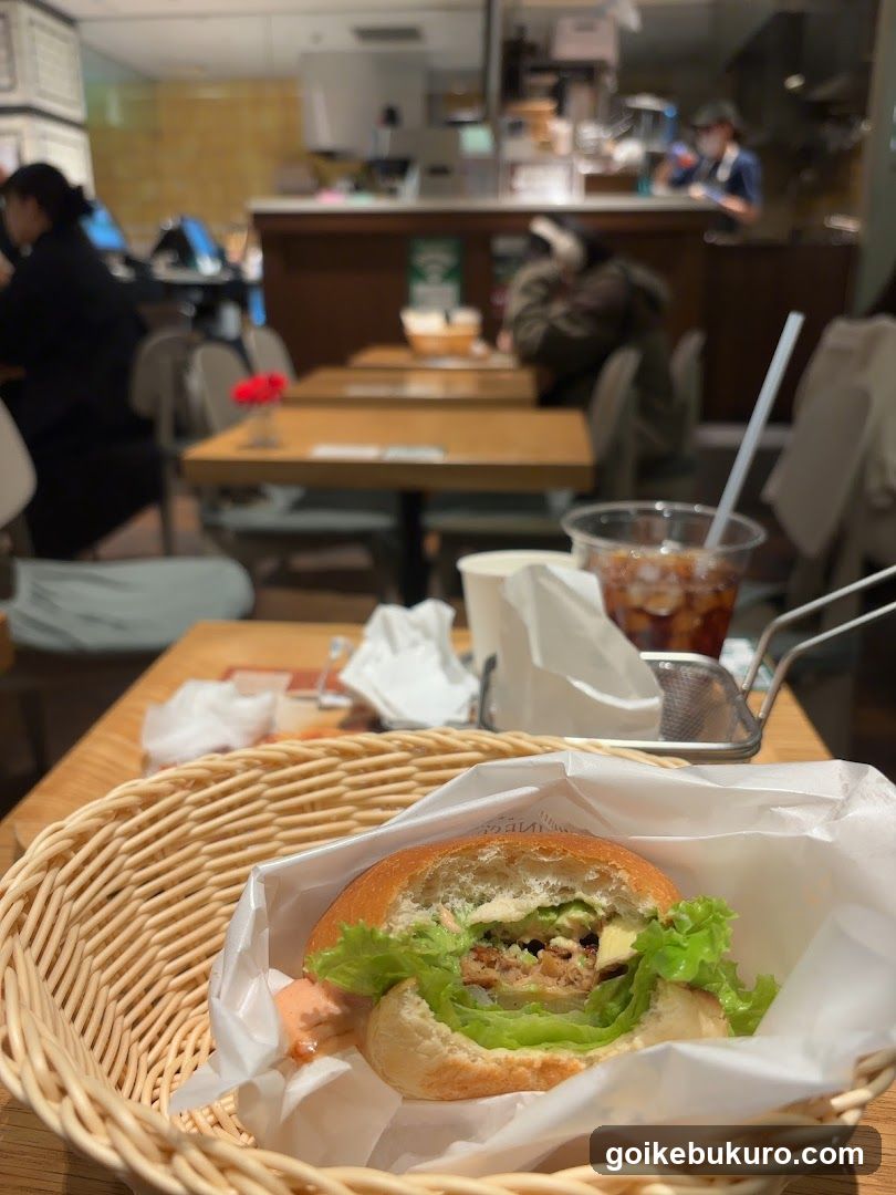 Burger in a basket at a cafe