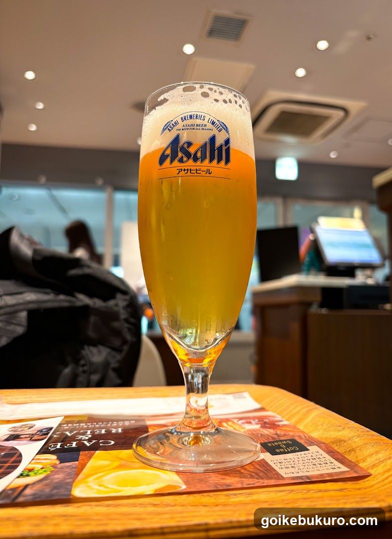 Asahi Beer Glass in Cafe Interior