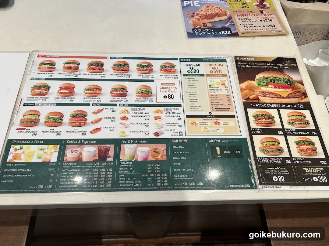 Burger and Drink Menu