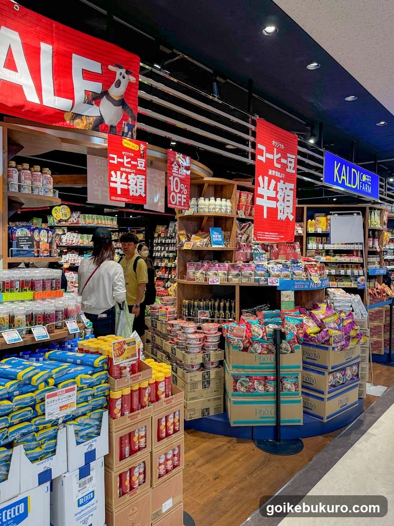 Grocery Store Interior with Sale Signs