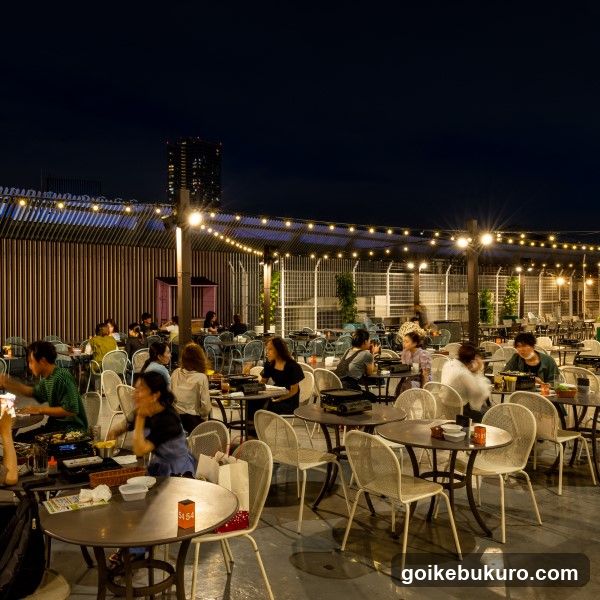Outdoor Rooftop Dining at Night