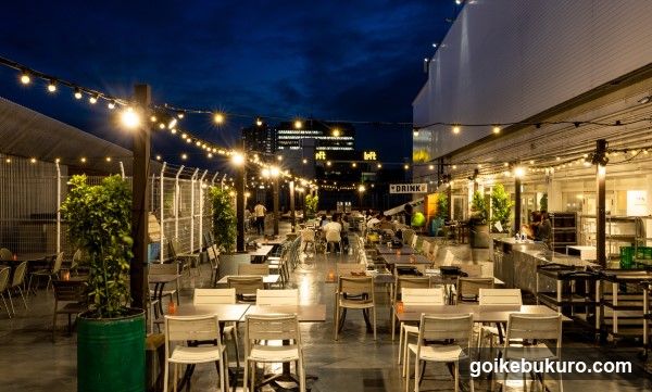 Outdoor Dining Area at Night