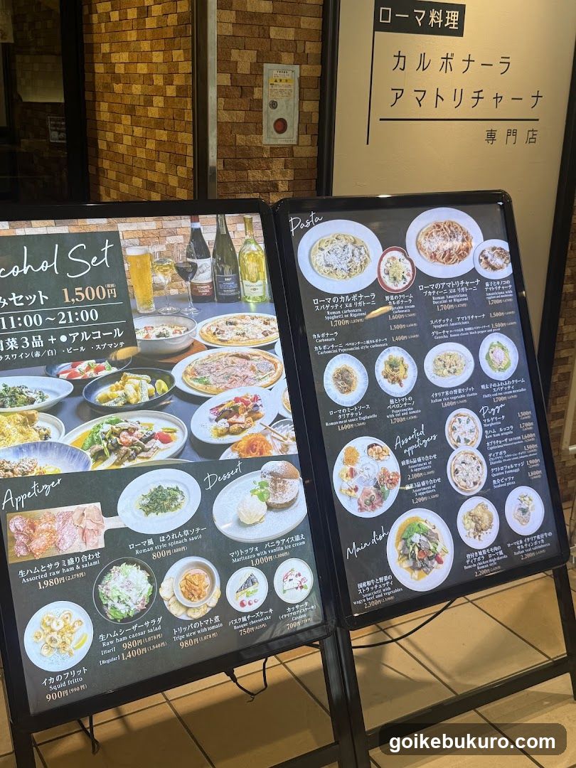 Italian Restaurant Menu Display