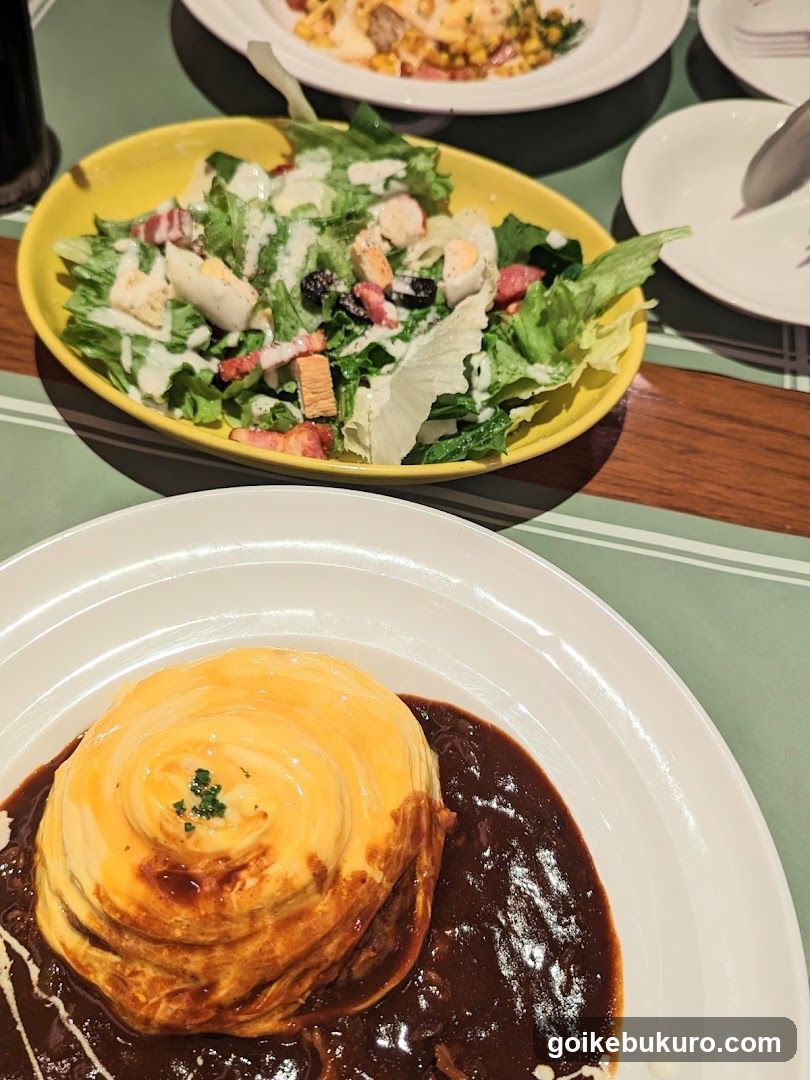 Dining Table with Omelette Rice and Salad