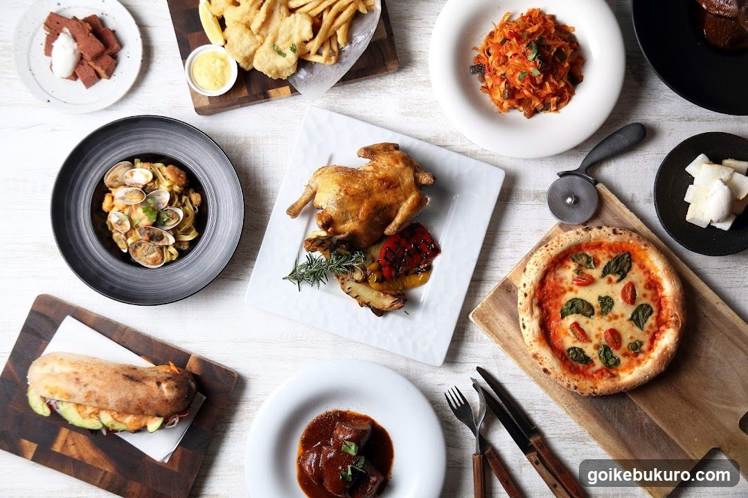 Food Spread with Chicken, Pizza, Pasta and More