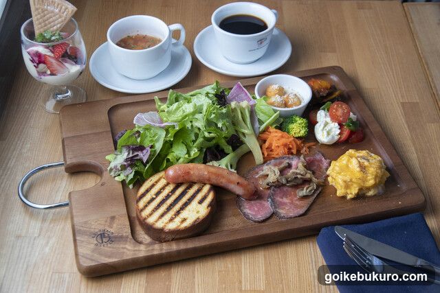 Breakfast Platter with Coffee and Dessert