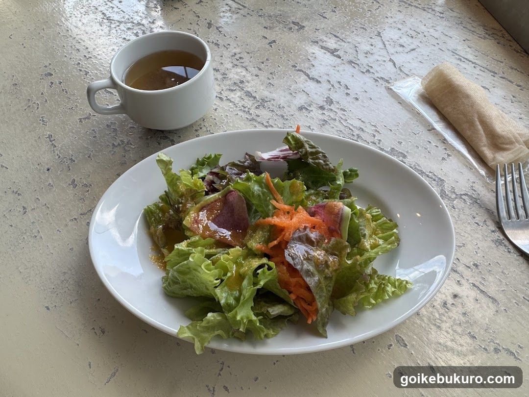 Salad with Dressing and Tea