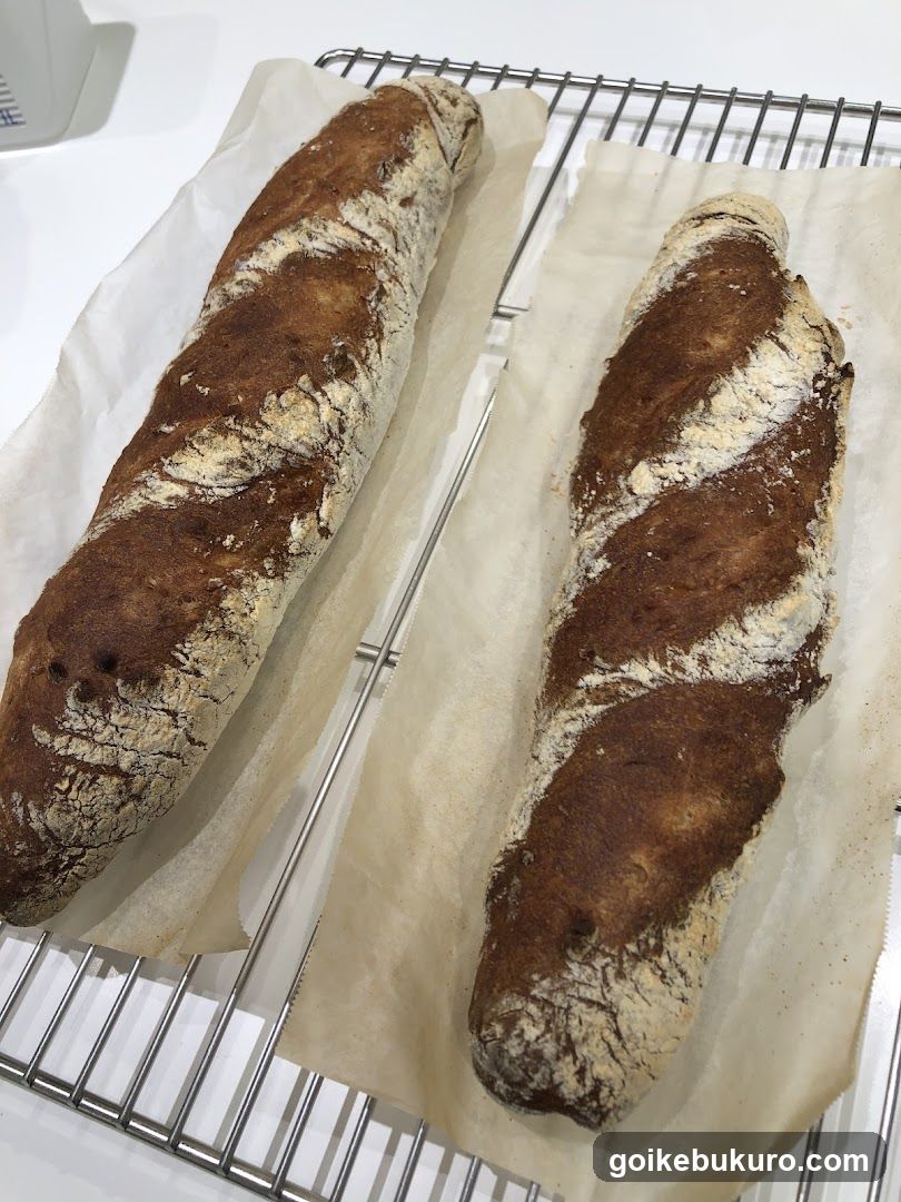 Freshly Baked Baguettes on Cooling Rack