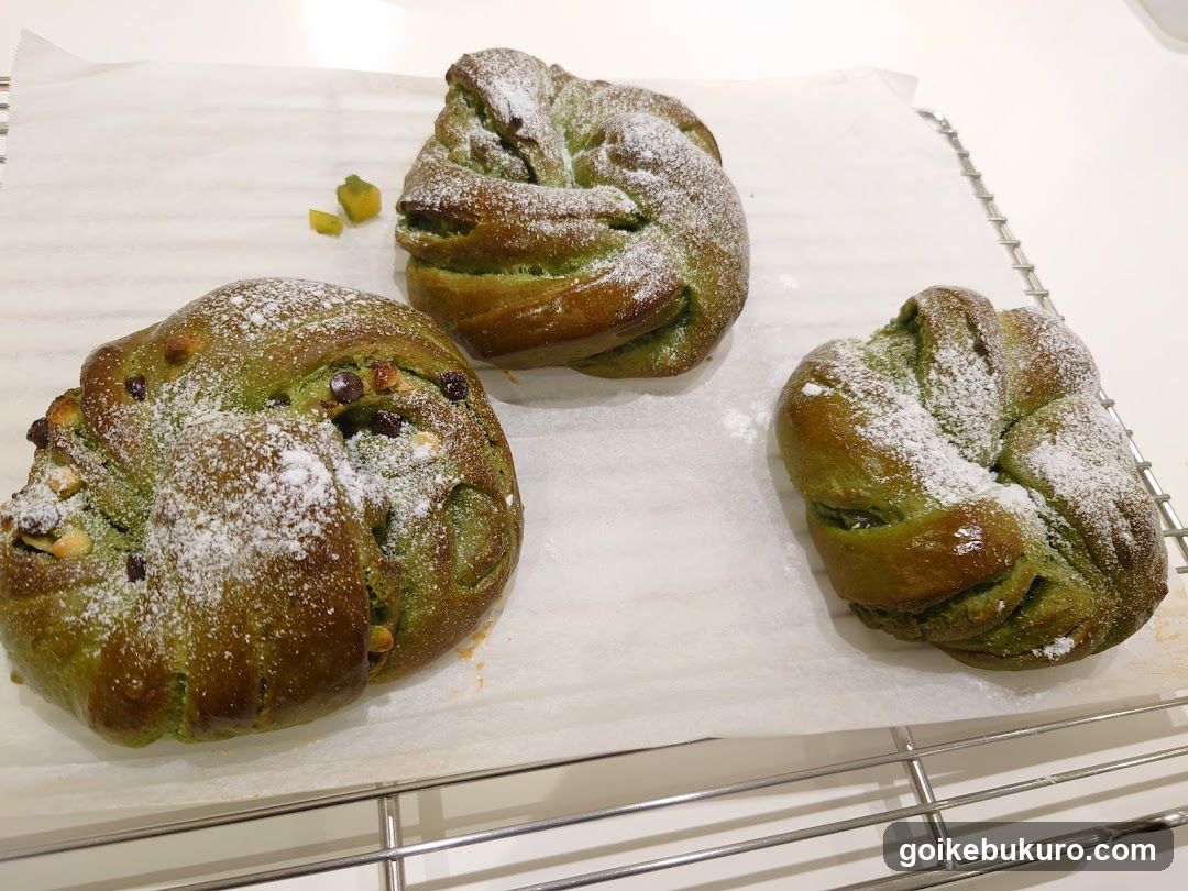 Matcha Braided Buns with Nuts and Chocolate Chips
