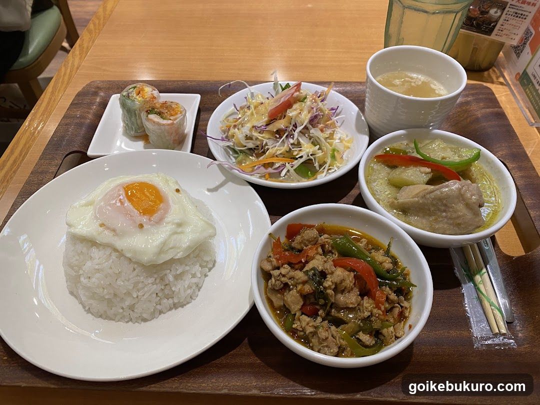 Thai-style meal set with rice and side dishes