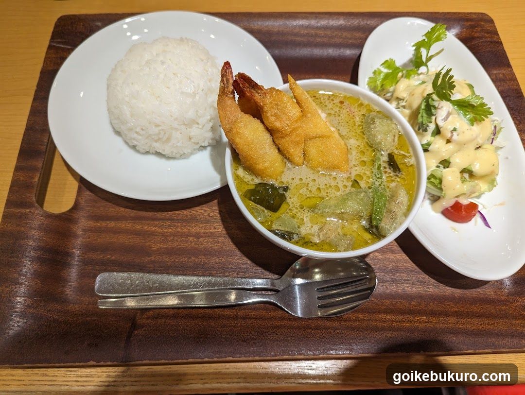 Thai Curry Meal with Rice and Salad