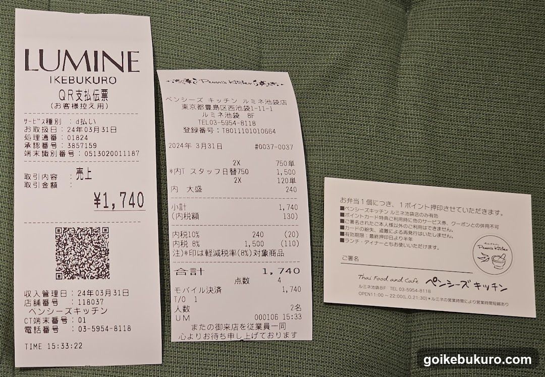 Receipts and Menu Card