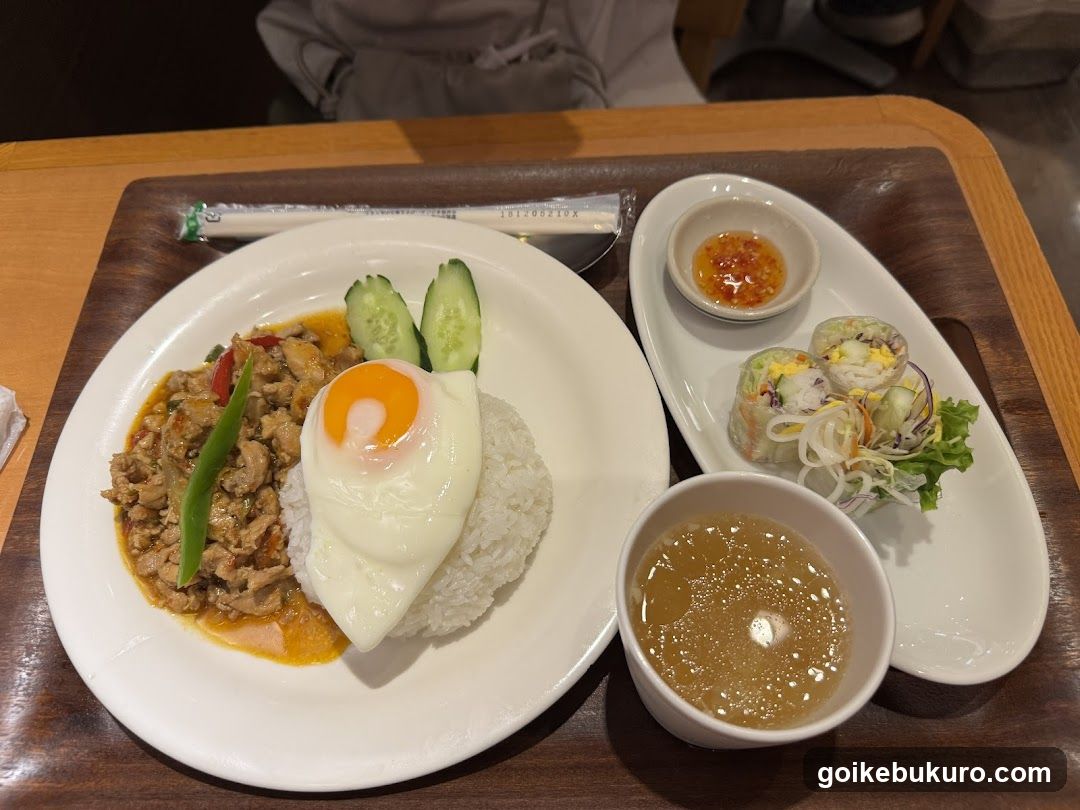 Thai Fried Rice with Egg and Spring Rolls