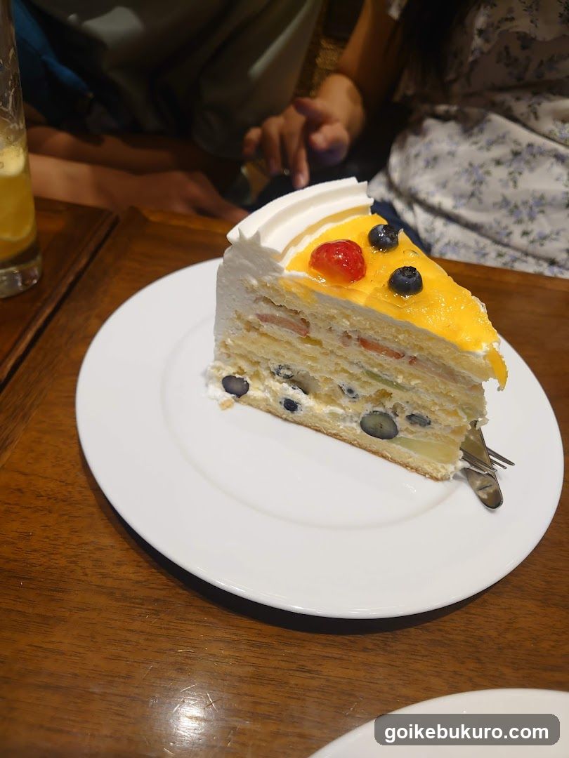Slice of Layer Cake with Blueberries and Mango