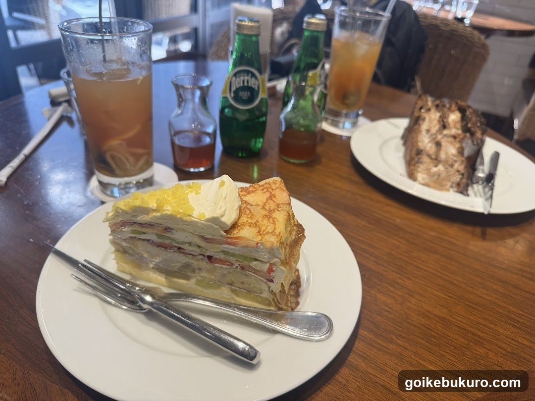 Breakfast Table with Crepe Cake and Drinks