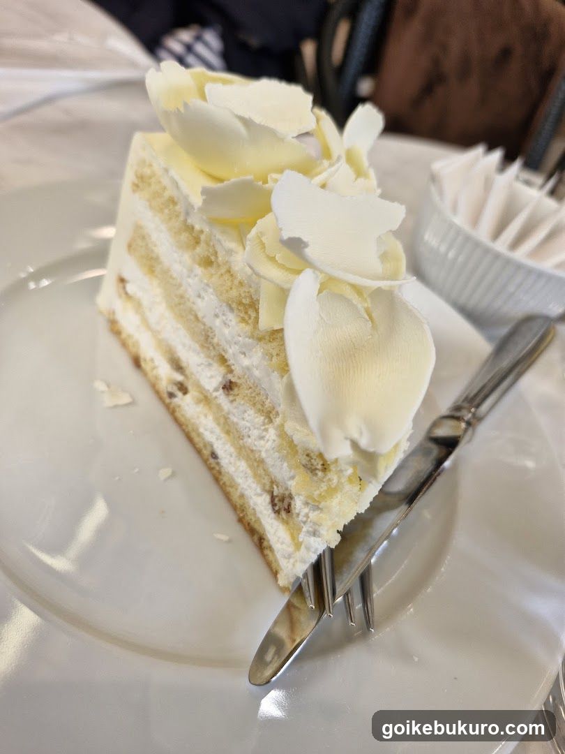 Slice of Layered Cake with White Cream and Shavings