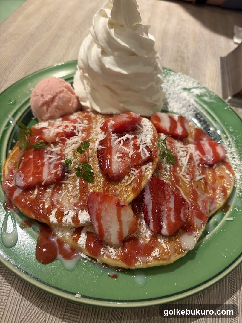 Strawberry Pancakes with Whipped Cream and Ice Cream