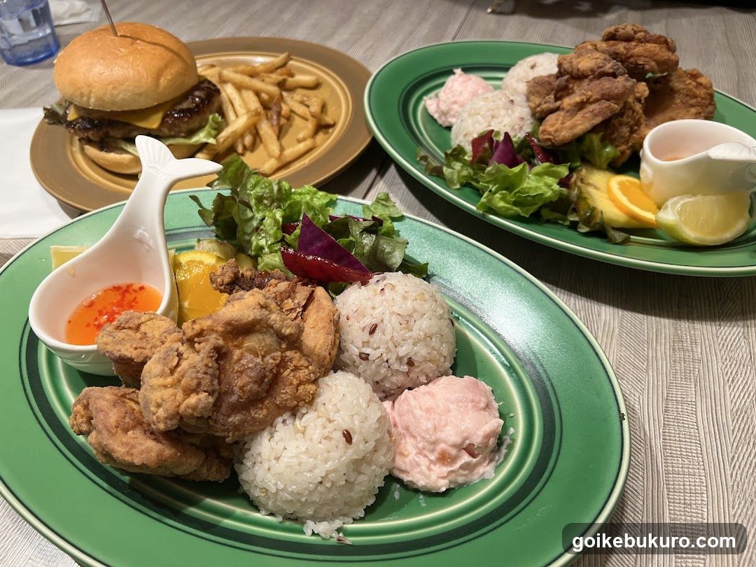 Fried Chicken and Burgers Meal Spread