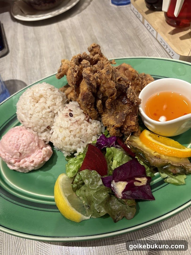 Fried Chicken Meal with Rice and Salad