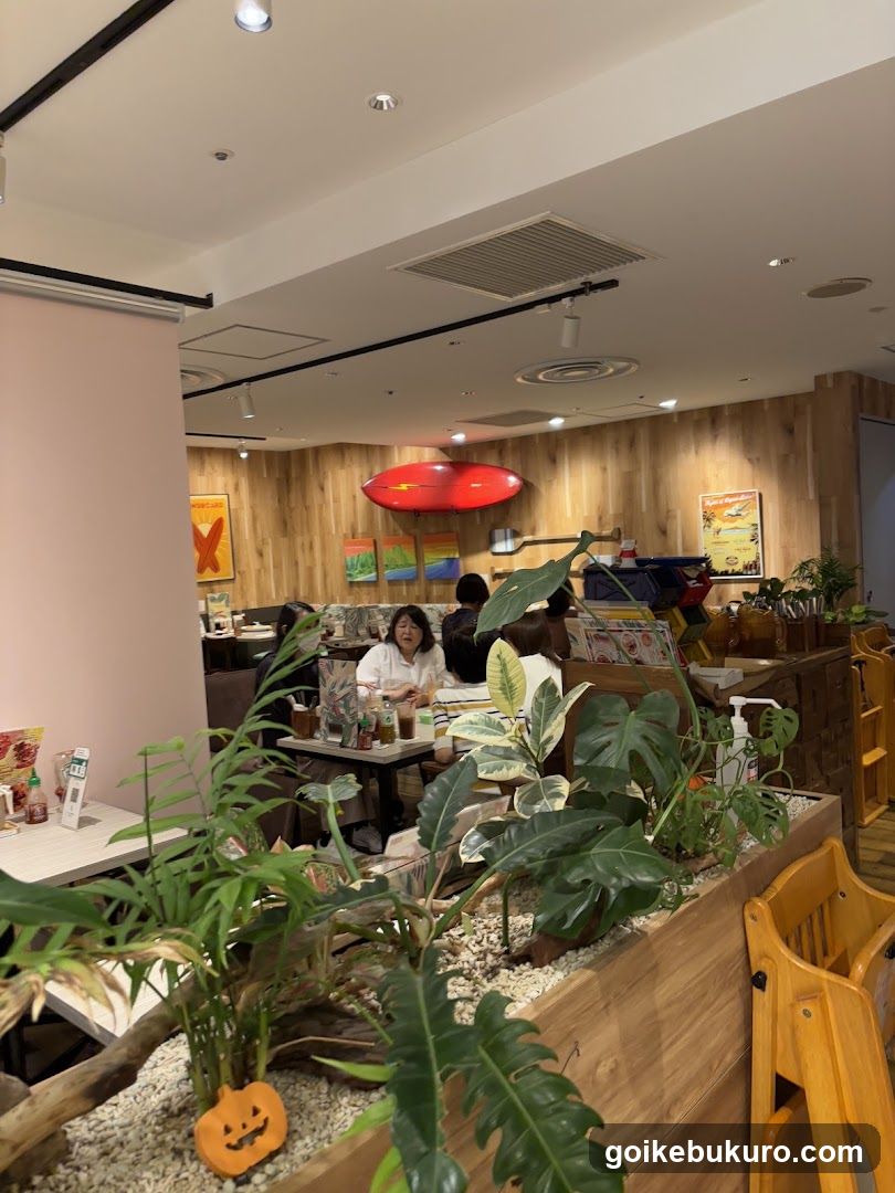 Interior of a cozy cafe with plants and patrons