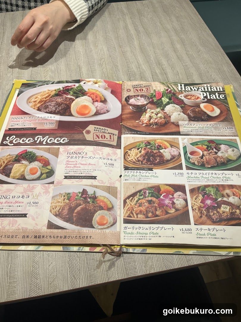 Hanao's Restaurant Menu Display