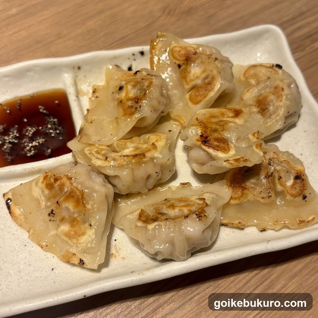 Gyoza on a plate with dipping sauce