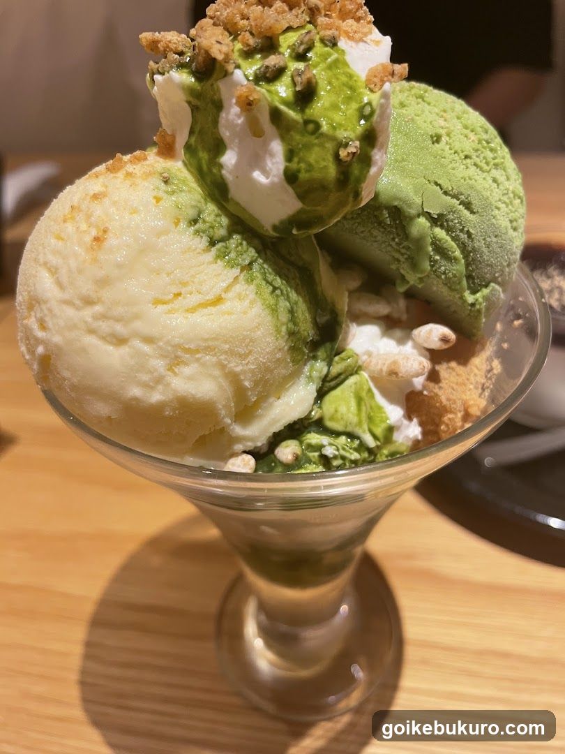 Matcha and Vanilla Ice Cream Sundae