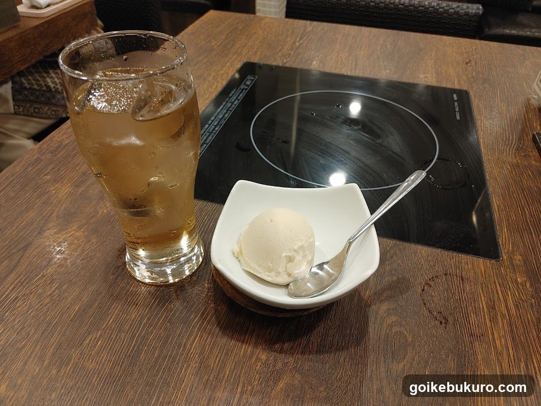 Ice cream and drink on table