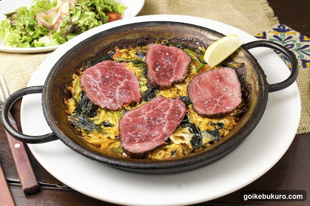 Sizzling Steak with Rice and Salad