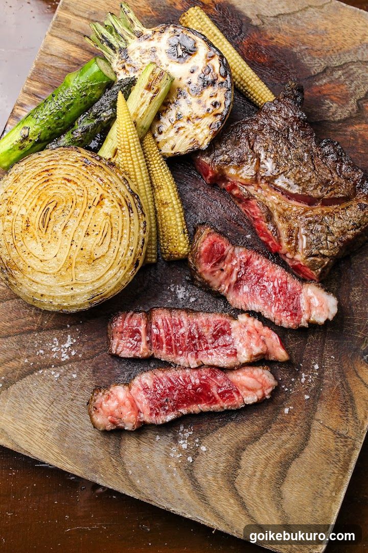 Grilled Steak and Vegetables on Wooden Board