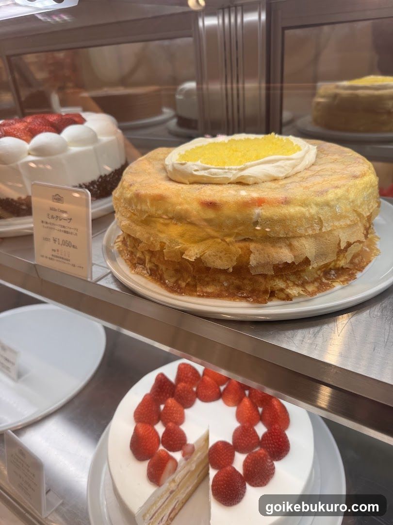 Cakes in display case