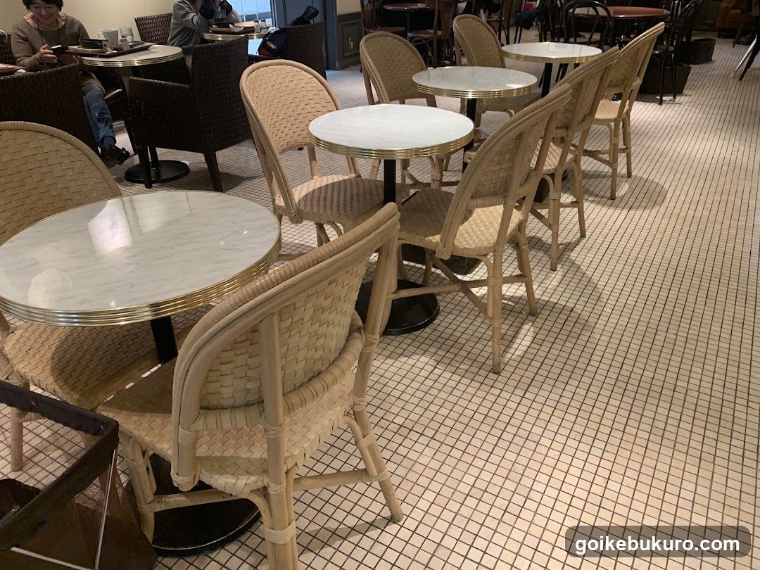 Cafe Interior with Wicker Chairs and Marble Tables