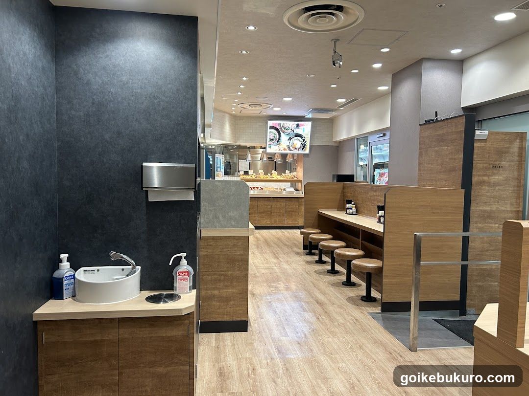 Restaurant Interior with Wash Area and Seating