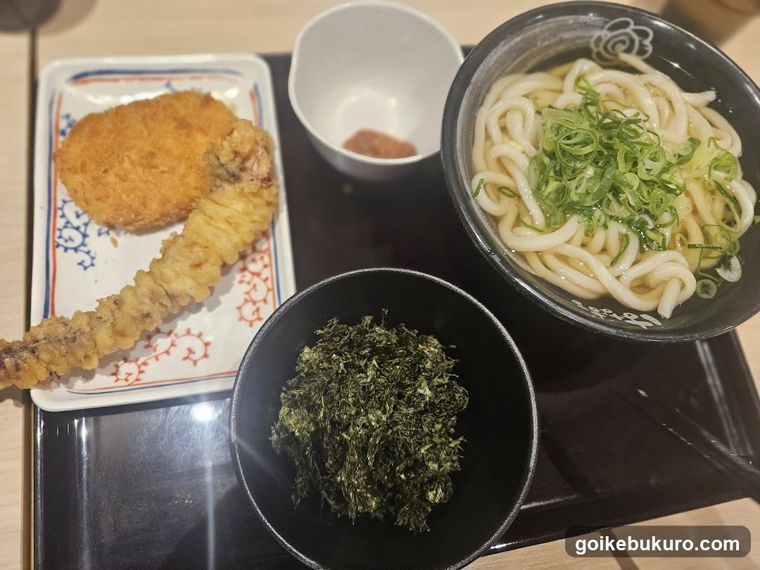 Udon Meal with Tempura and Side Dishes