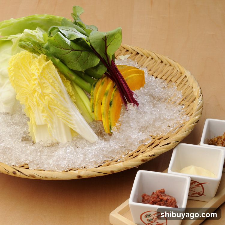 Fresh Vegetables on Ice with Condiments