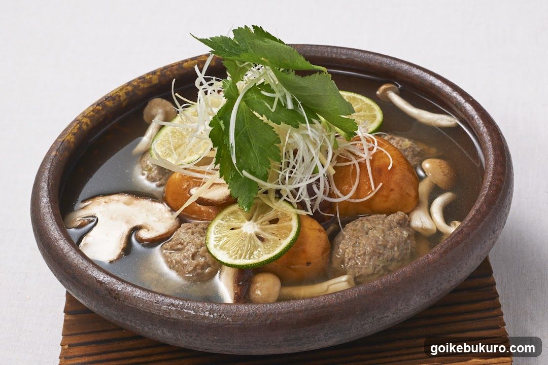 Japanese Meatball Soup with Mushrooms and Lime