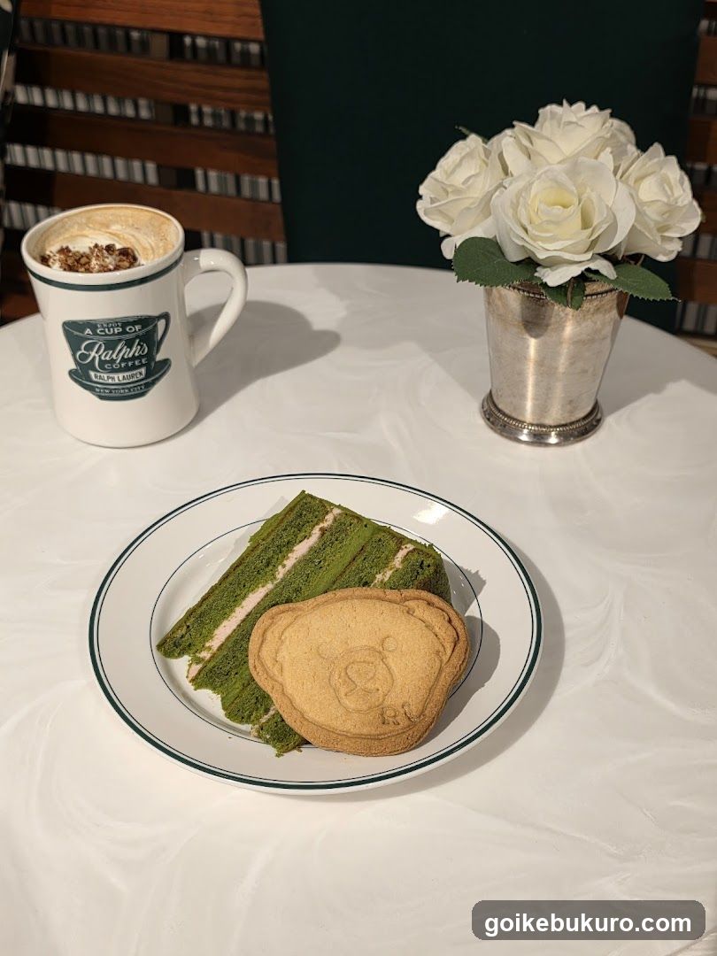 Matcha Cake and Coffee with White Roses