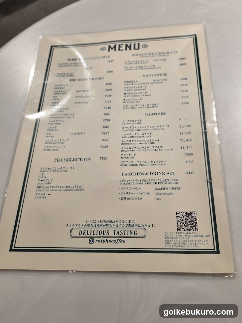 Ralphs Coffee Menu