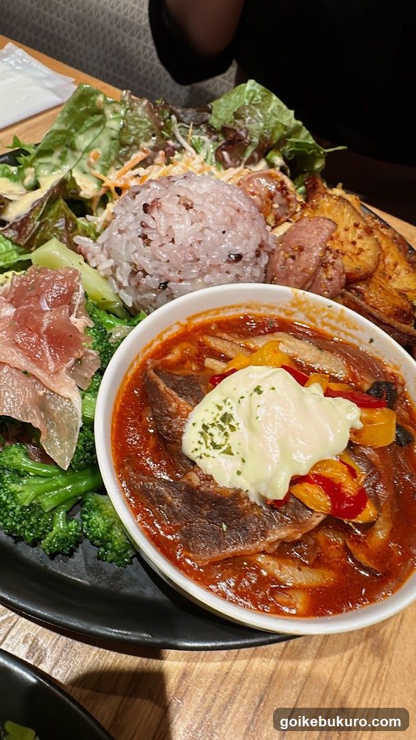 Sticky Rice Bowl with Salad and Side Dishes